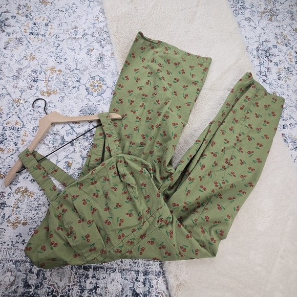 Modcloth Pants - Modcloth Green Cherry Print Jumpsuit Women XL